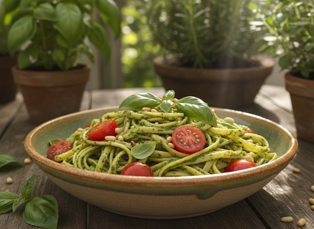 vegan basil pesto pasta with pine nuts vegan basil pesto pasta with pine nuts