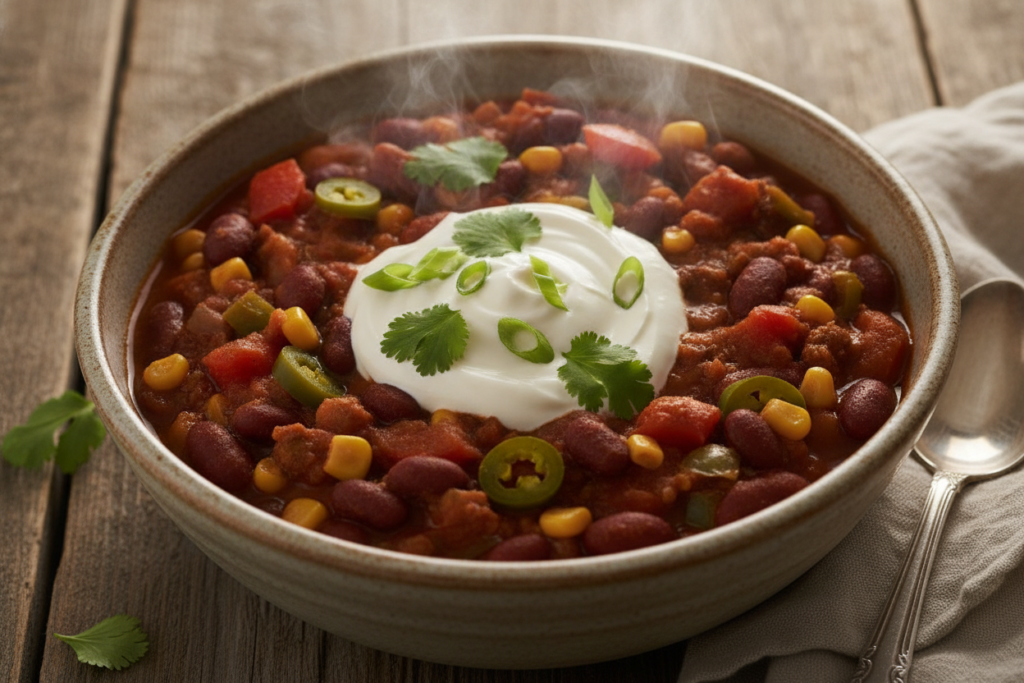 vegan chili with beans and vegetables vegan chili with beans and vegetables