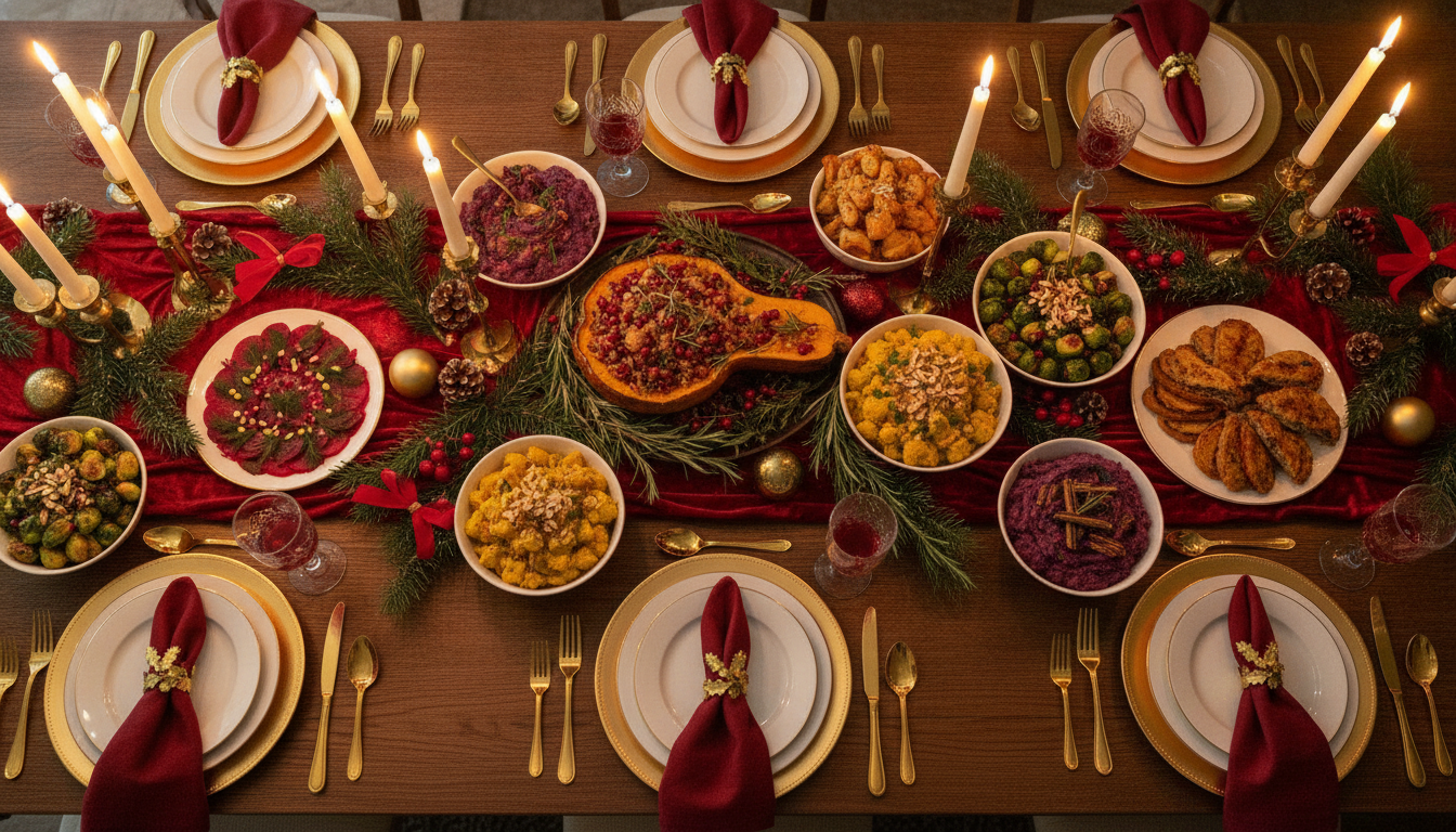vegan christmas recipes festive holiday table spread