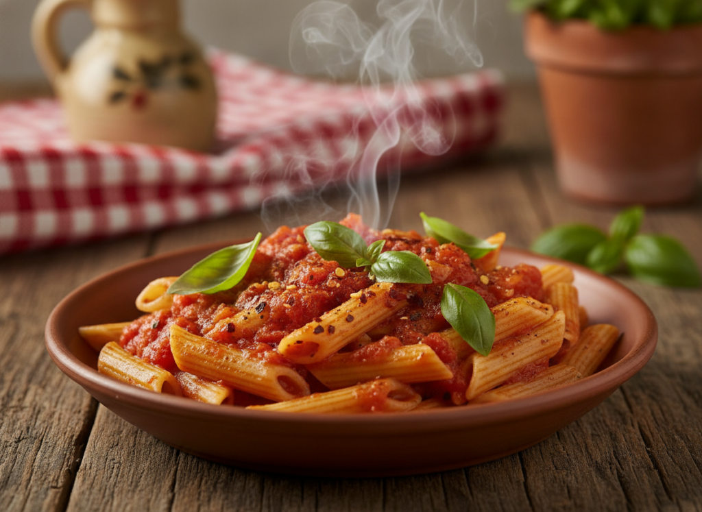 vegan pasta arrabbiata with red pepper flakes vegan pasta arrabbiata with red pepper flakes