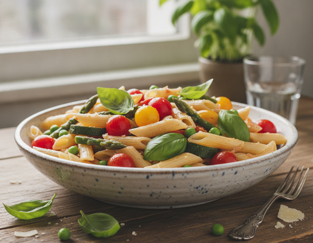 vegan pasta with cherry tomatoes and fresh basil vegan pasta with cherry tomatoes and fresh basil