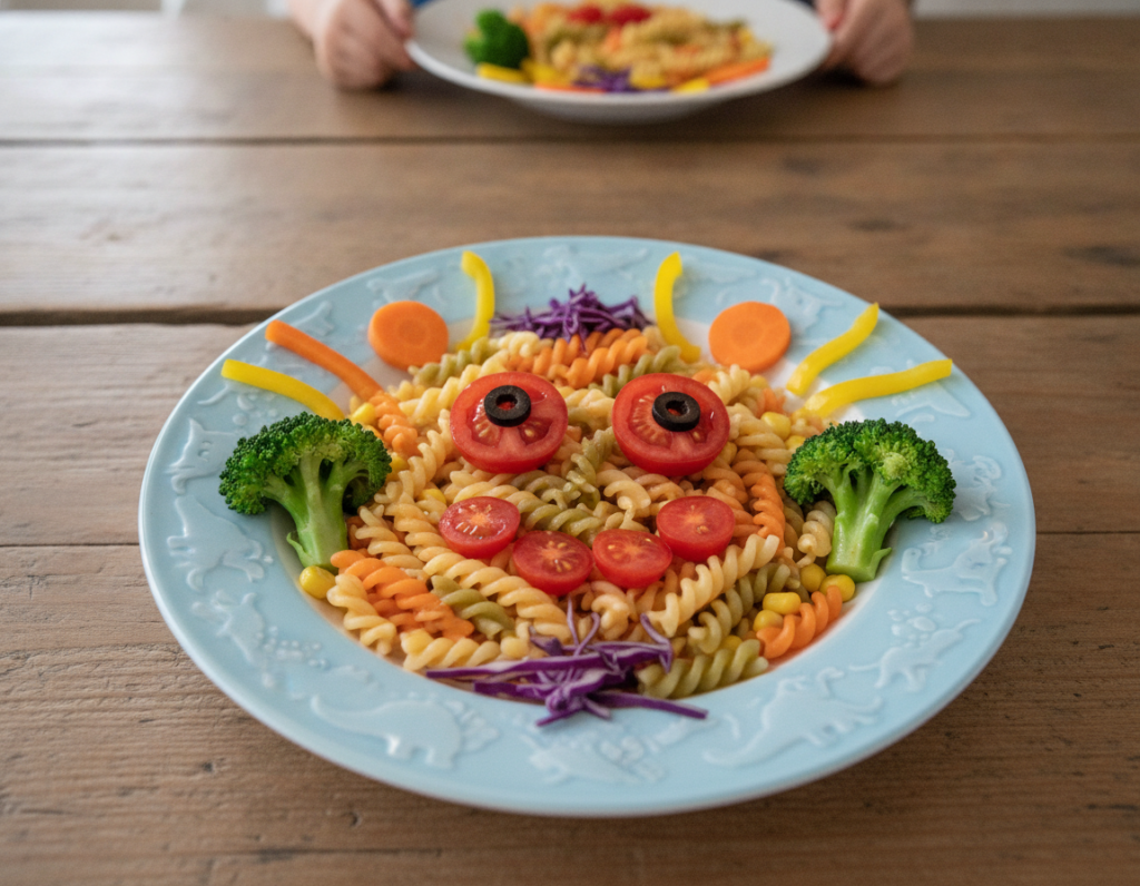 vegan pasta with fun vegetable faces vegan pasta with fun vegetable faces