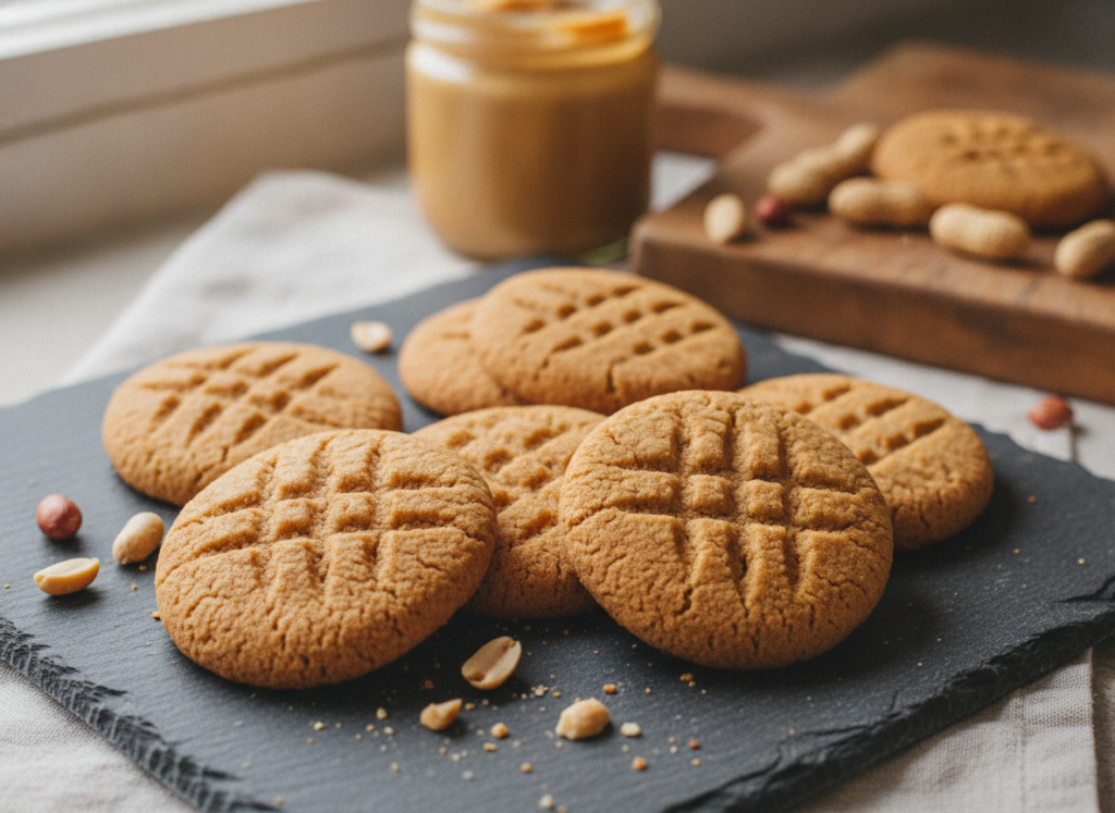 vegan peanut butter cookies with classic fork crosshatch pattern on top