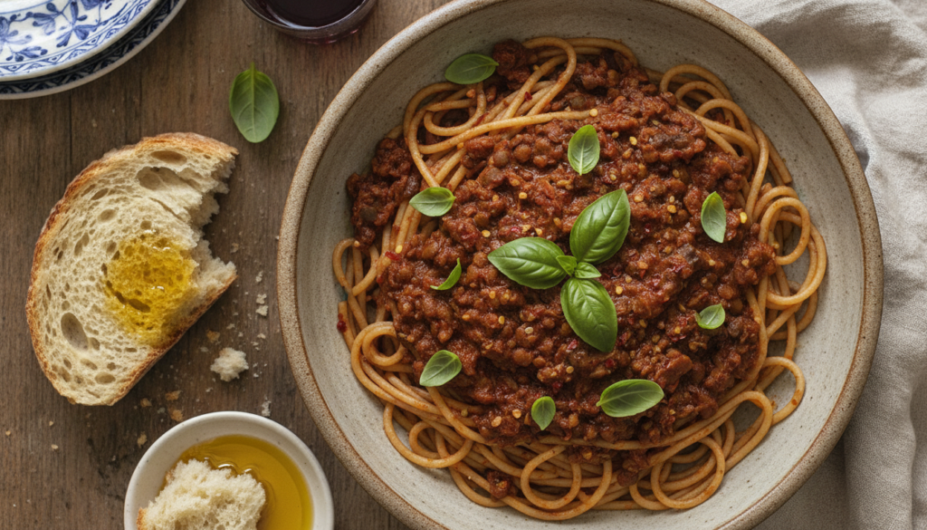 vegan spaghetti bolognese with lentils and tomato sauce vegan spaghetti bolognese with lentils and tomato sauce